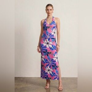 (Set of 2)Pink & Blue Floral Halter Top and Skirt Set -Size L